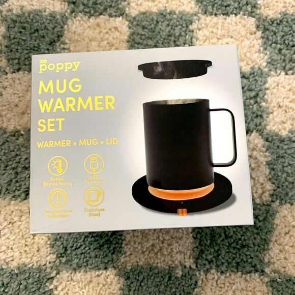 NEW Mug Warmer Set Coffee Mug Warmer Xo Poppy Black Travel Stainless Steel USB - Picture 1 of 7